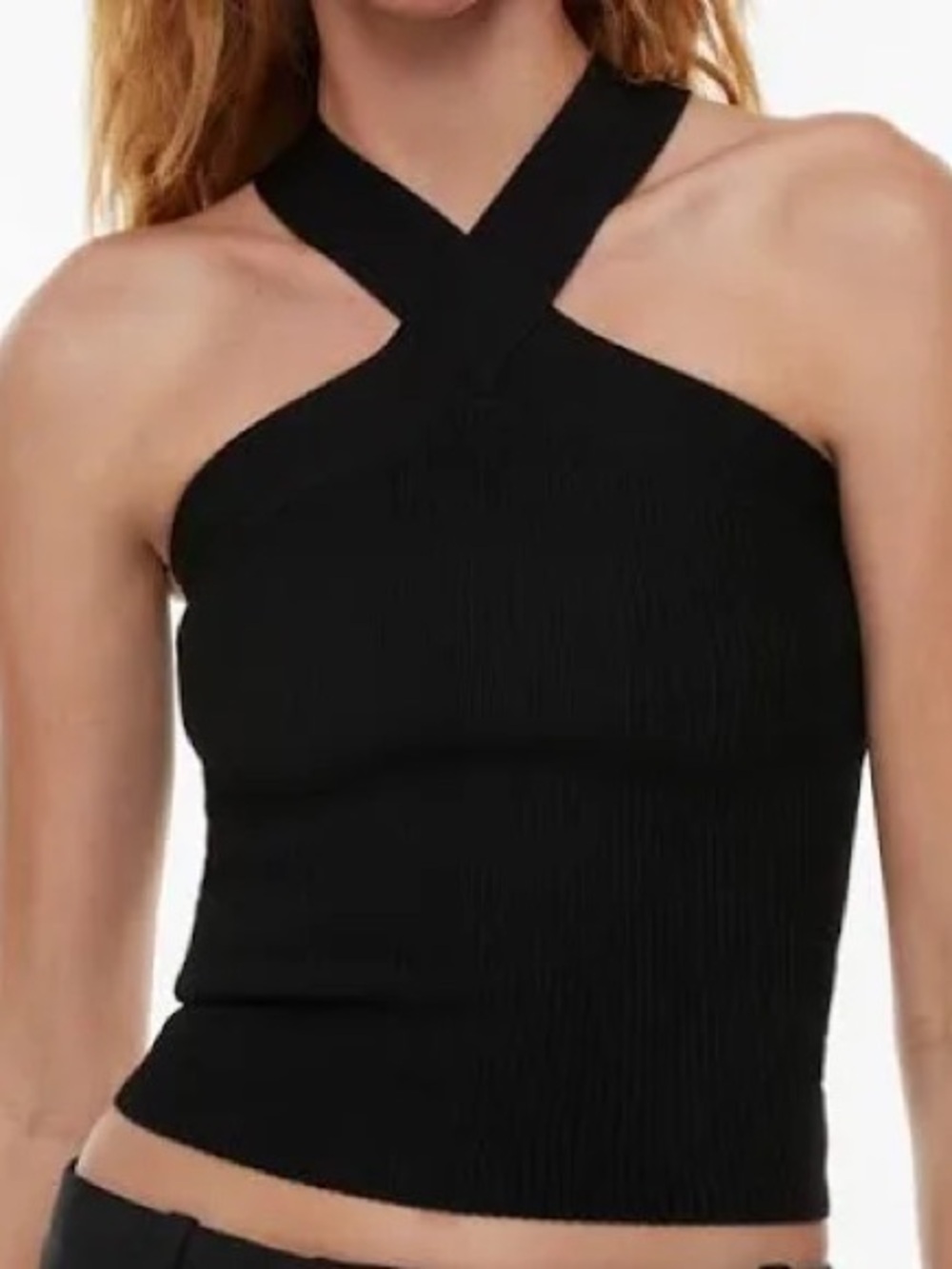 Babaton Aritzia Black Cross Neck Top